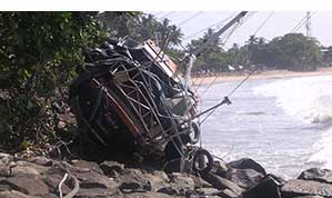 Damaged boat on the coast of Galle after the tsunami in Sri Lanka in 2004