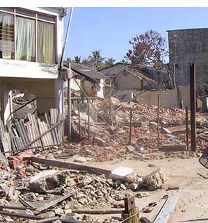 Town in Sri Lanka damaged by a tsunami in 2004