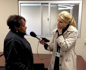 Heather Bosch conducting an interview in New York City 2015