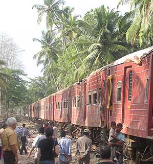 A train filled with two thousand people hit by a tsunami in Sri Lanka in 2004